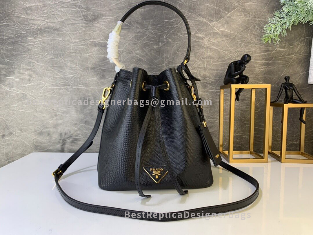 Prada Black Saffiano Leather Bucket Bag GHW 032